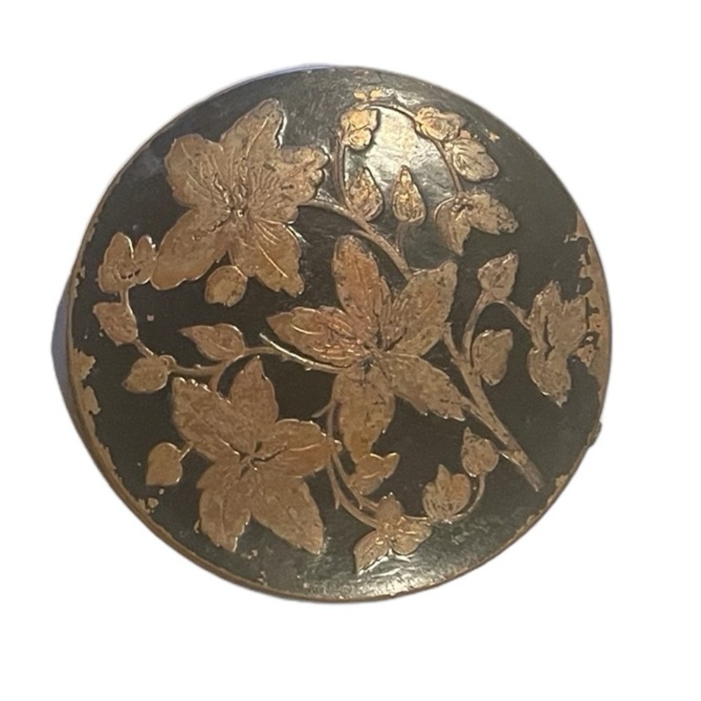 Vintage black and bronze floral compact